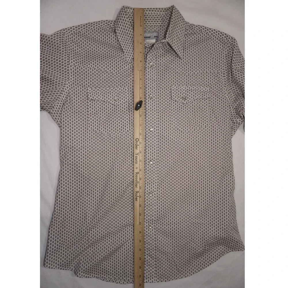 Wrangler Large Short Sleeve Geometric Western Snap Shirt White Brown